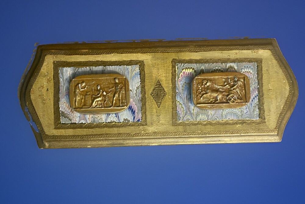 2 Mid Century Italian Plaster Grand Tour Cameo Intaglios on Wood Plaque 12"x4.5"